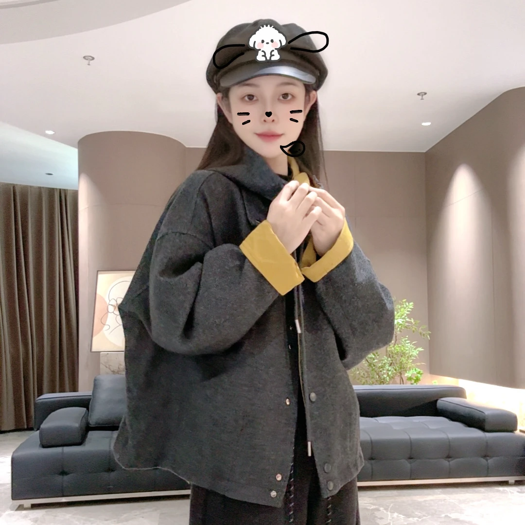 宿慕SUMU高级感呢子外套 2025秋冬9-17新款百搭宽松连帽外套58869