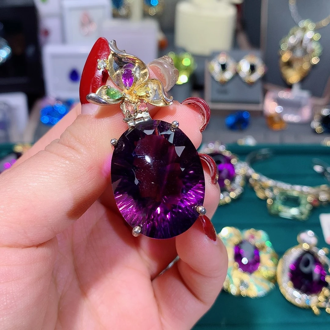 紫晶颈饰银S925镶嵌小*吊坠