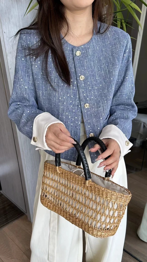 XSY星尚眼22226春装新款韩系重工亮片短款精致香风圆领翻袖外套女