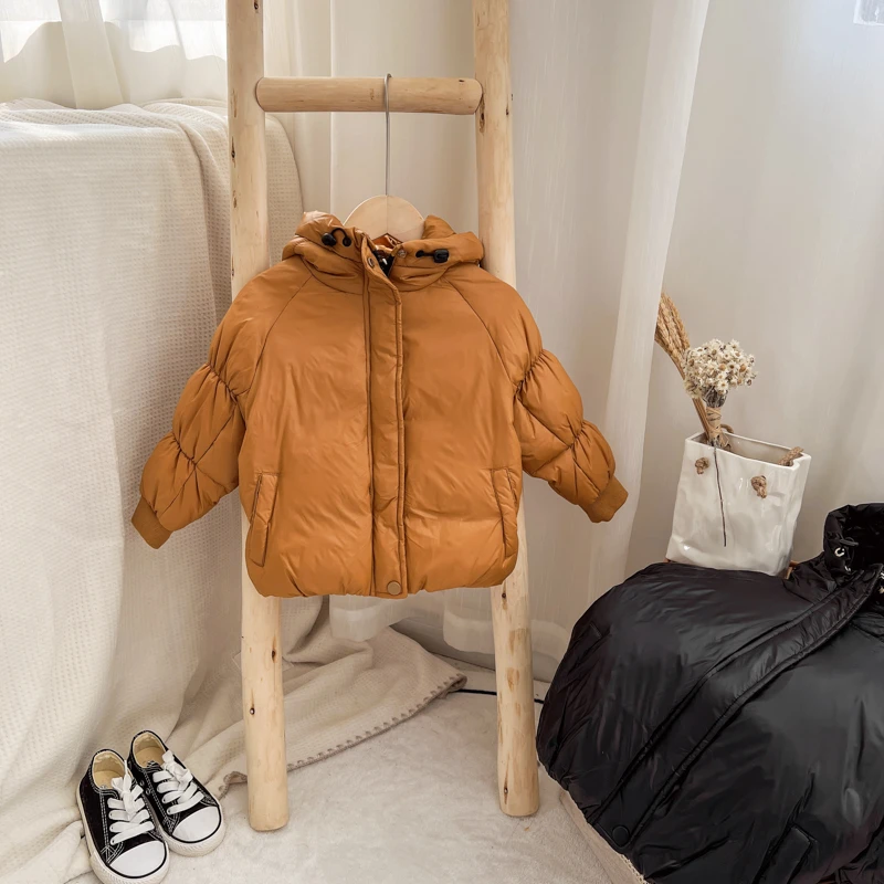 sr211儿童羽绒服连帽女童冬季纯色男童小童短款加厚童装时尚