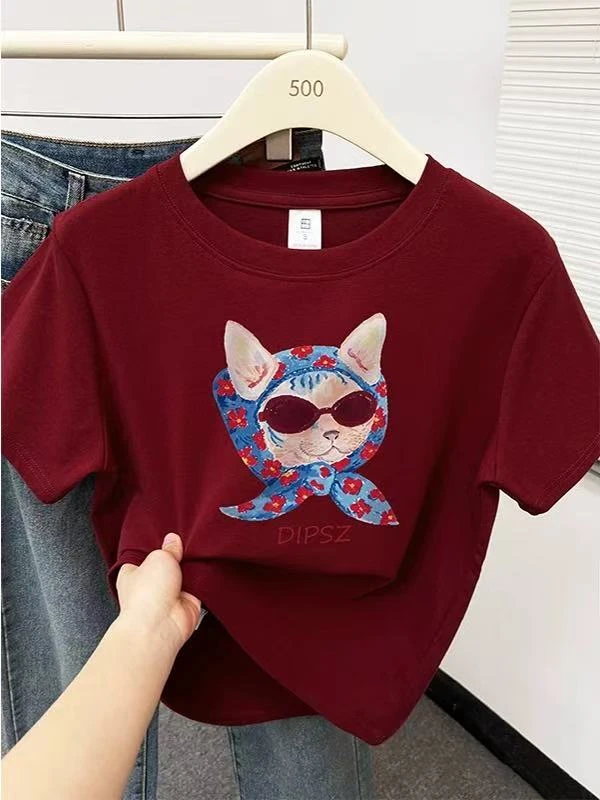 （十三行）韩系ins印花正肩短袖圆领T恤2025夏季新款百搭休闲上衣女