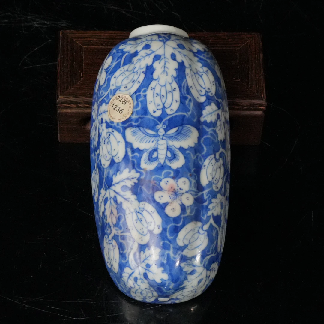 lot16102 6447 清中期 青花瓜蝶连绵纹壁瓶 H:14.3