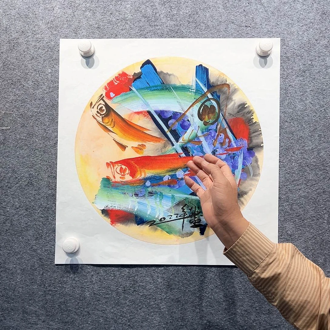 国画知鱼之乐纯手繪