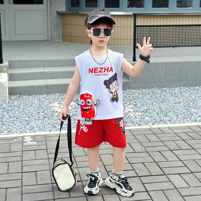 宝宝衣服夏季薄款男童痞帅炸街套装哪吒儿童服装帅气小男孩夏装潮