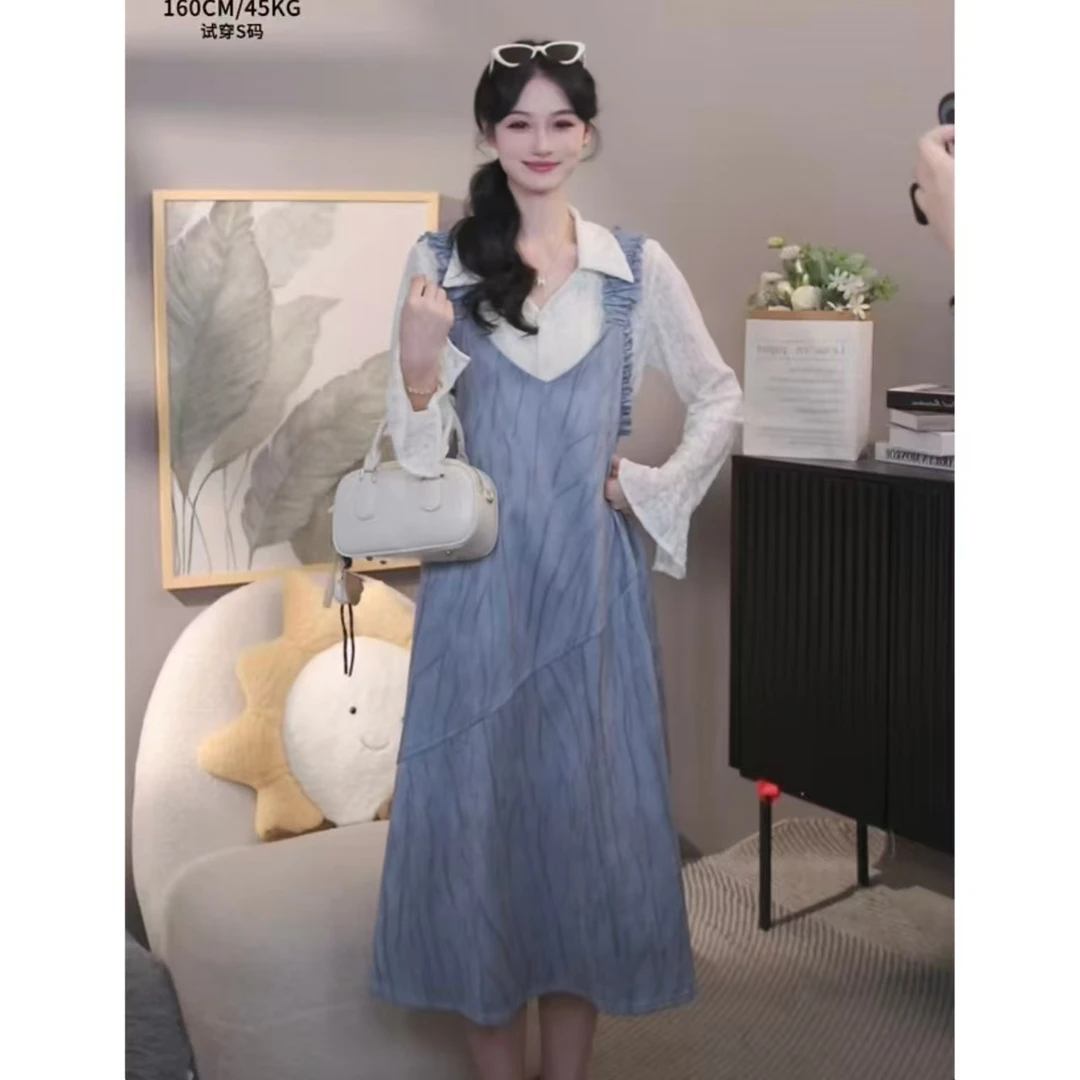 【慧姐】线条显瘦V领麂皮背带裙【11109】