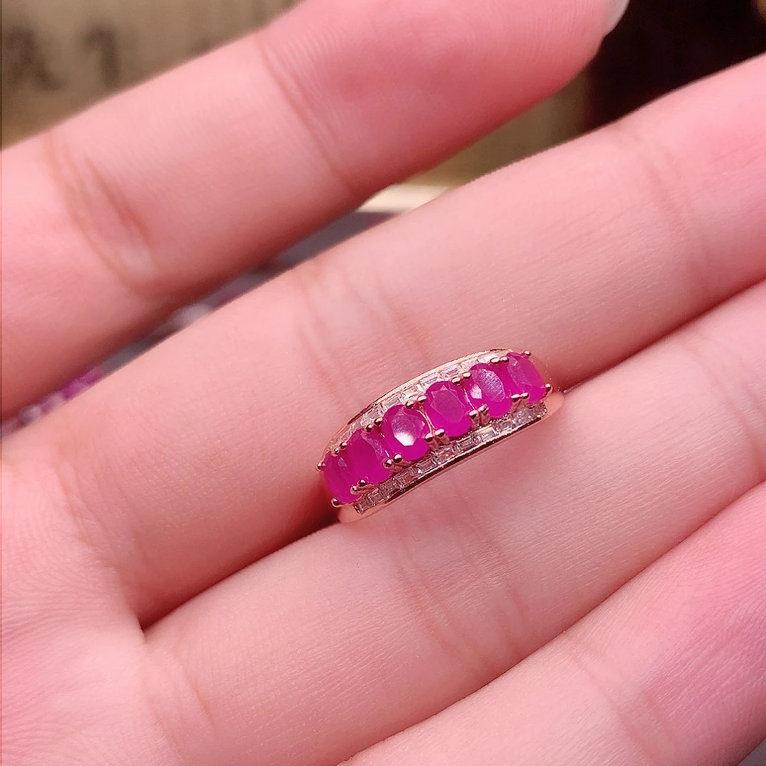 红宝石戒指银S925镶嵌