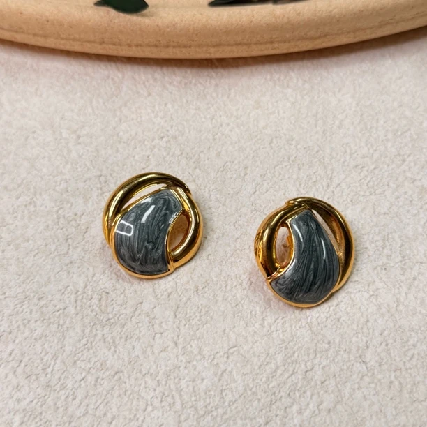 铜合金珐琅耳饰 【六六中古】孤品复古耳夹th6562