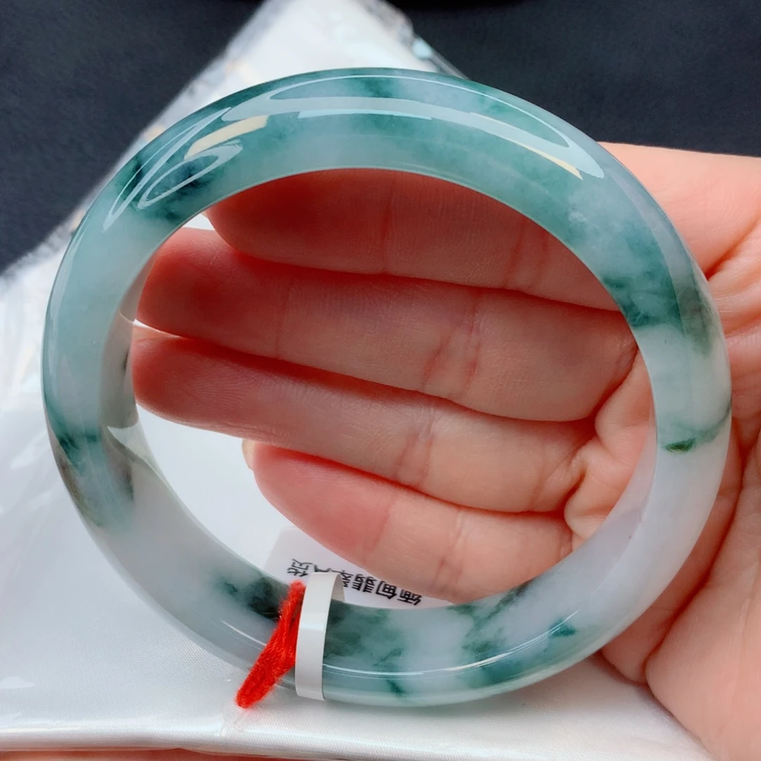 翡翠未镶嵌手镯59-60胶润蓝底飘花