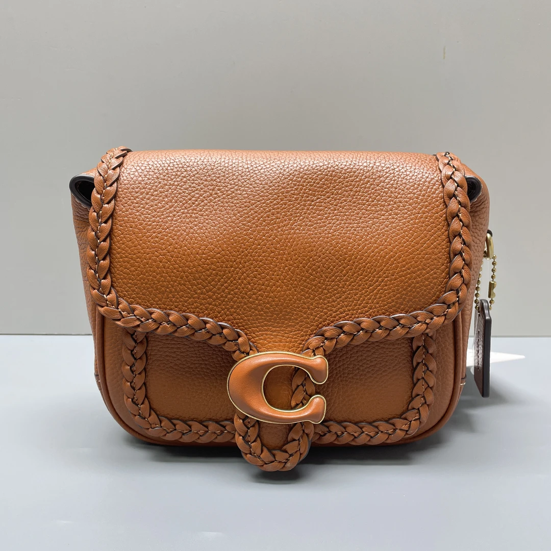 95新 COACH/蔻驰 tabby19棕色编织斜挎包单肩19*15*5cmE110311