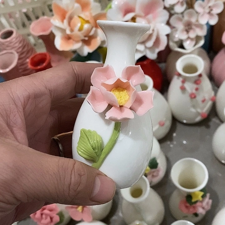 瓷片纯手工陶瓷花摆件瑕