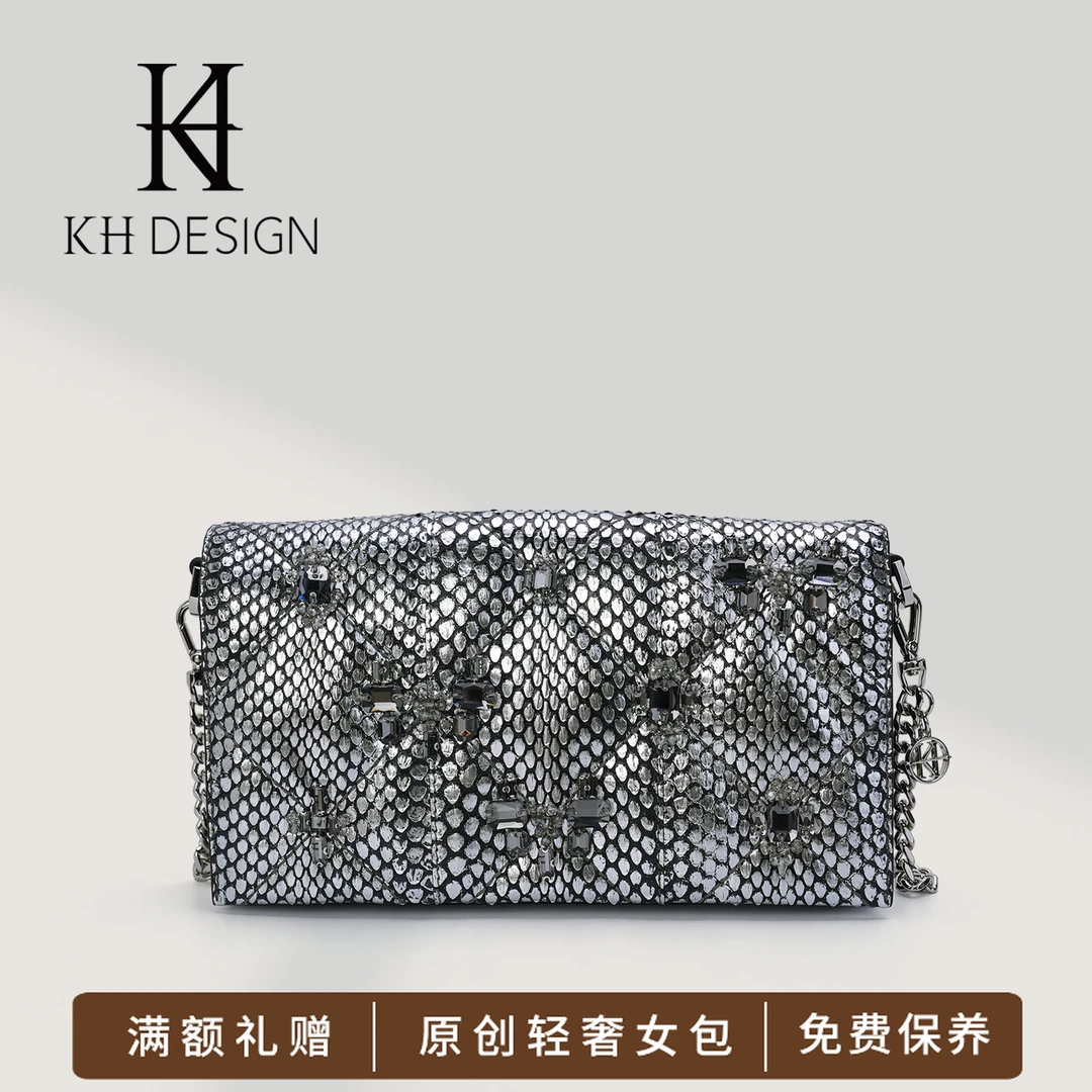 明治女包商场同款真皮蛇皮晚宴轻奢斜挎链条包高级感手腕包K2690