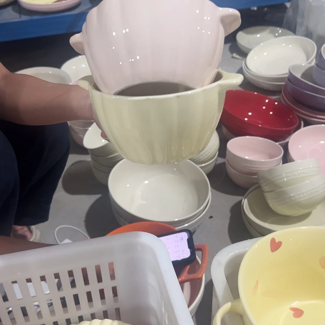 瓷片南瓜双耳碗粉色黄色正品