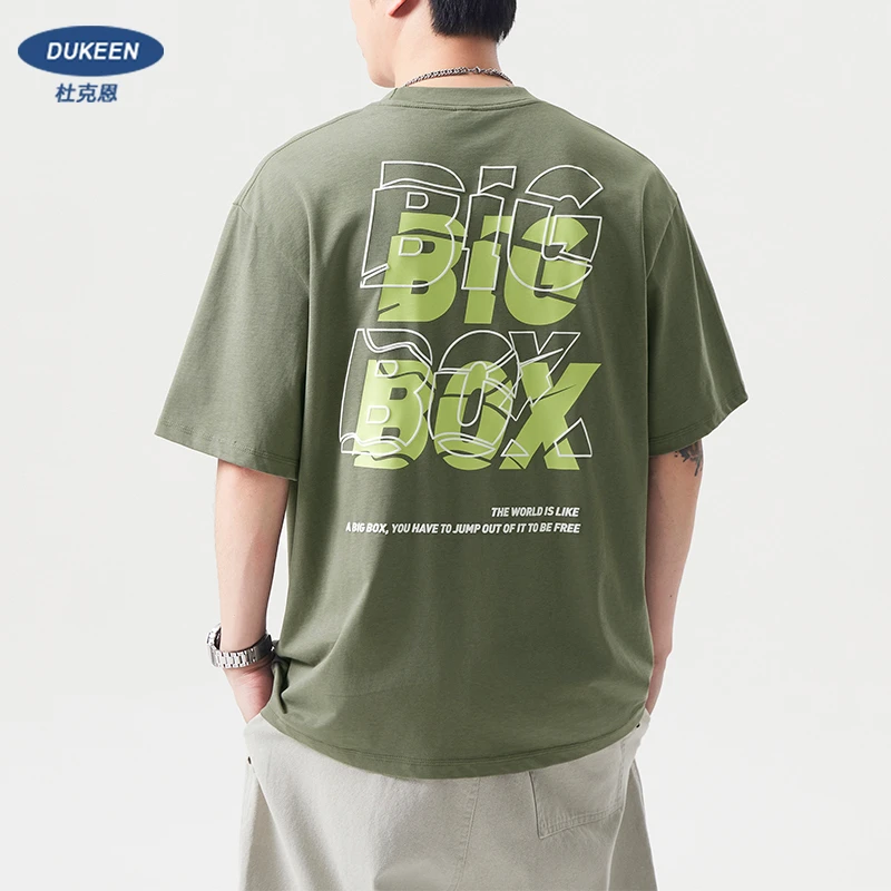 杜克恩 凉感重磅纯棉t恤男短袖夏季2025美式背后印花圆领正肩体恤
