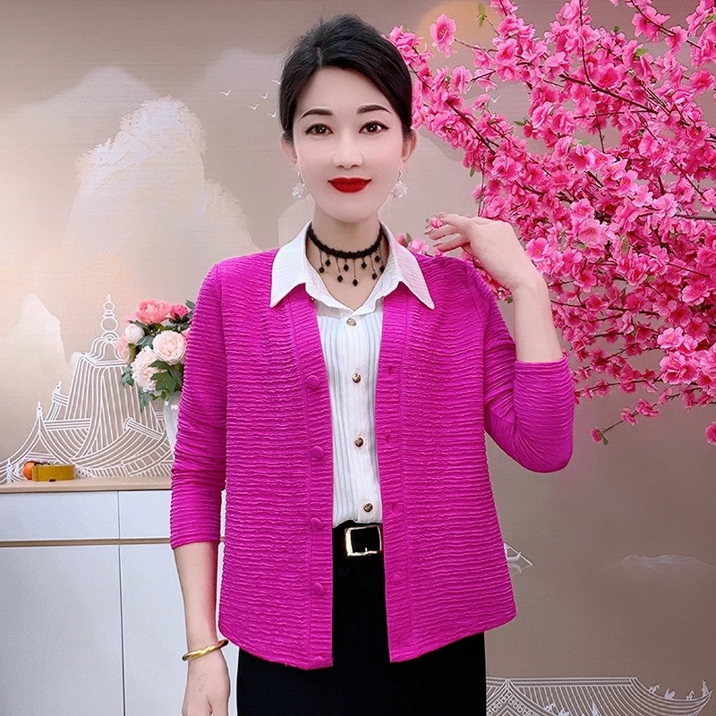 6602春秋气质时尚百搭针织开衫显瘦洋气长袖外套女士秋季红色外套