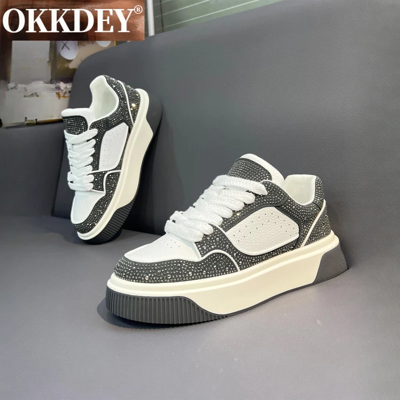 okkdey板鞋男款秋季水钻潮鞋厚底增高百搭轻奢时尚透气休闲鞋子