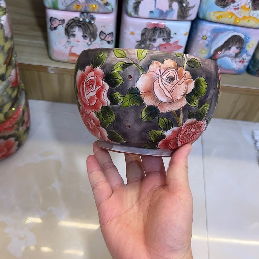 景德镇炫彩手绘景德镇陶瓷花盆