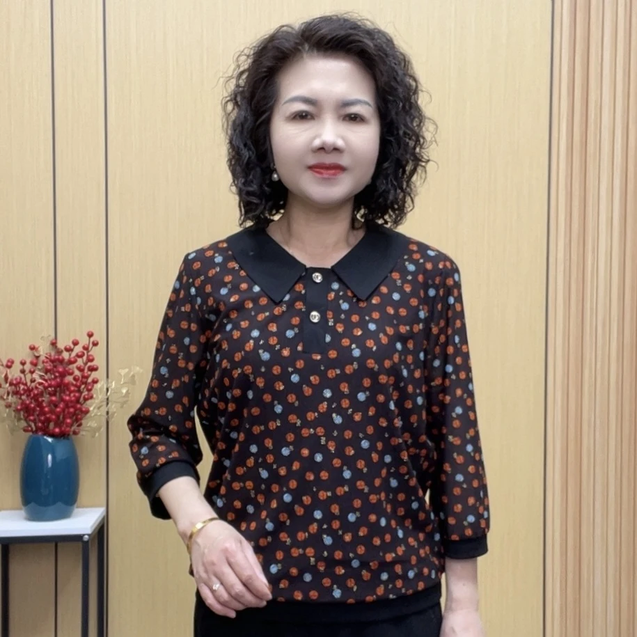 2025春夏七分袖时尚妈妈装气质宽松新款洋气显瘦百搭减龄中袖上衣