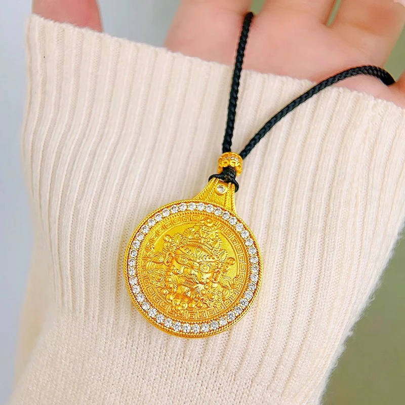 合金同款古法铜合金饰品男点钻黄财神吊坠女五路财神仿合金首饰批