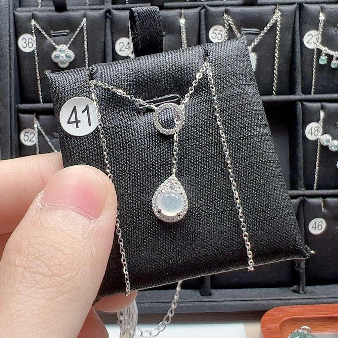 翡翠手链银S925镶嵌天然翡翠A货