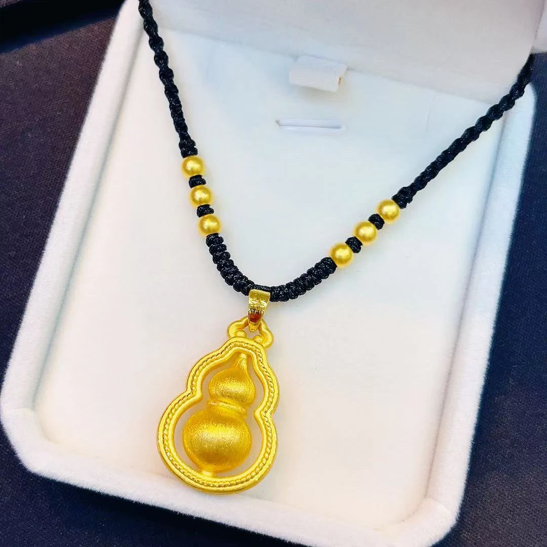 足金999黄金葫芦吊坠编绳项链