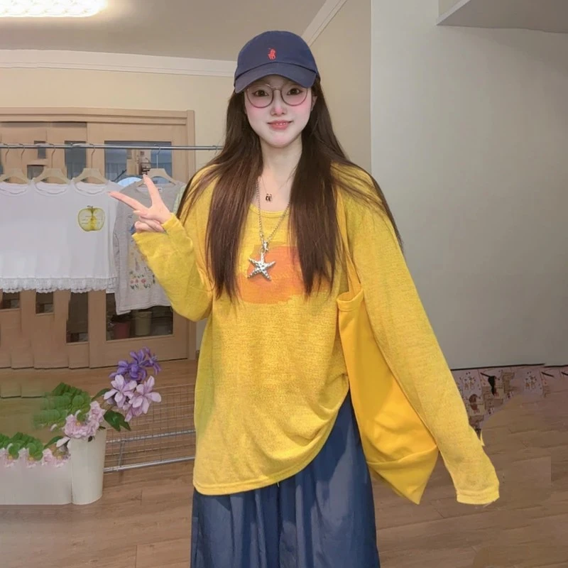 夏日轻氧宽松显瘦印花长袖恤防晒罩衫女装夏日独特漂亮慵懒松弛轻