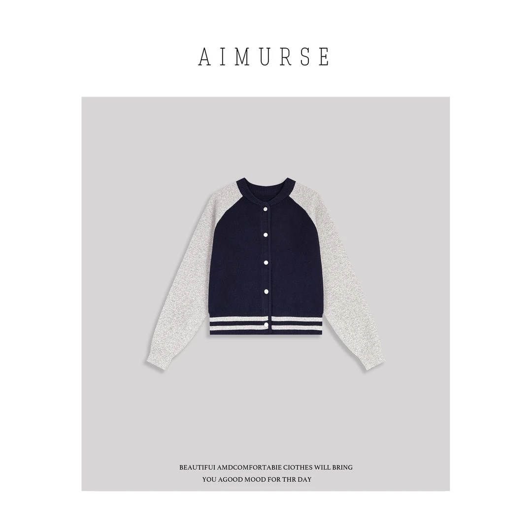AIMURSE【棒球毛衣】小众设计师 撞色秋冬羊毛百搭休闲毛衣 AM30038