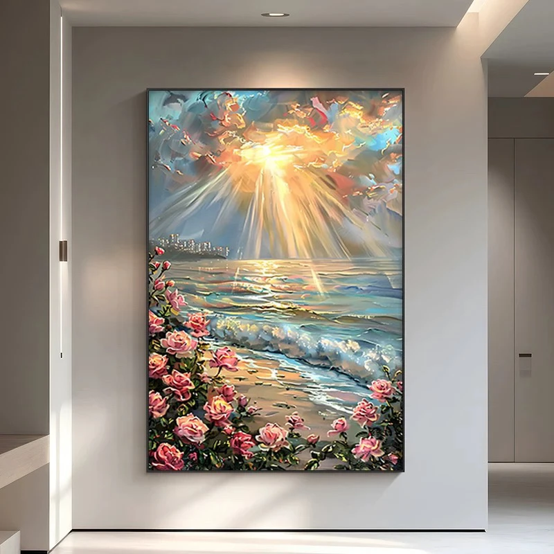 美式复古玫瑰花卉玄关装饰画竖版走廊过道挂画