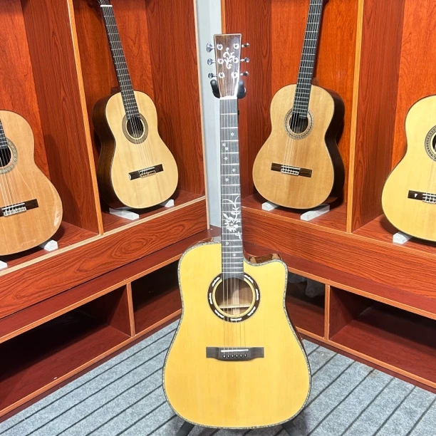 41寸 原木色DC桶形（桂花款）缺角云杉桃花芯 全实木全单 民谣吉他