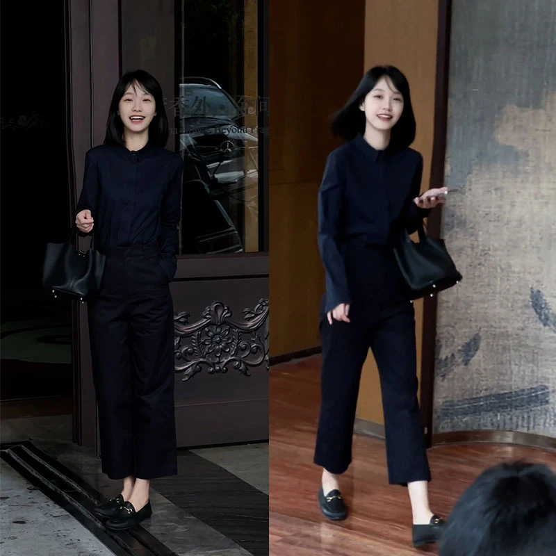 2025秋季新款时尚减龄显瘦气质百搭衬衫女九分休闲裤两件套