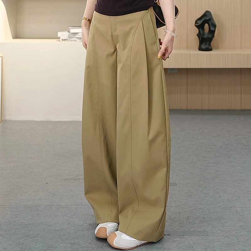 侧压褶舒柔特阔腿裤女2025年秋季新款高腰显瘦宽松抗皱休闲贝斯裤