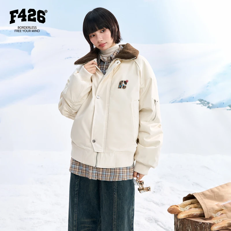 【羽绒系列】F426潮牌冬季新款豹纹字母派克羽绒服情侣保暖外套0235