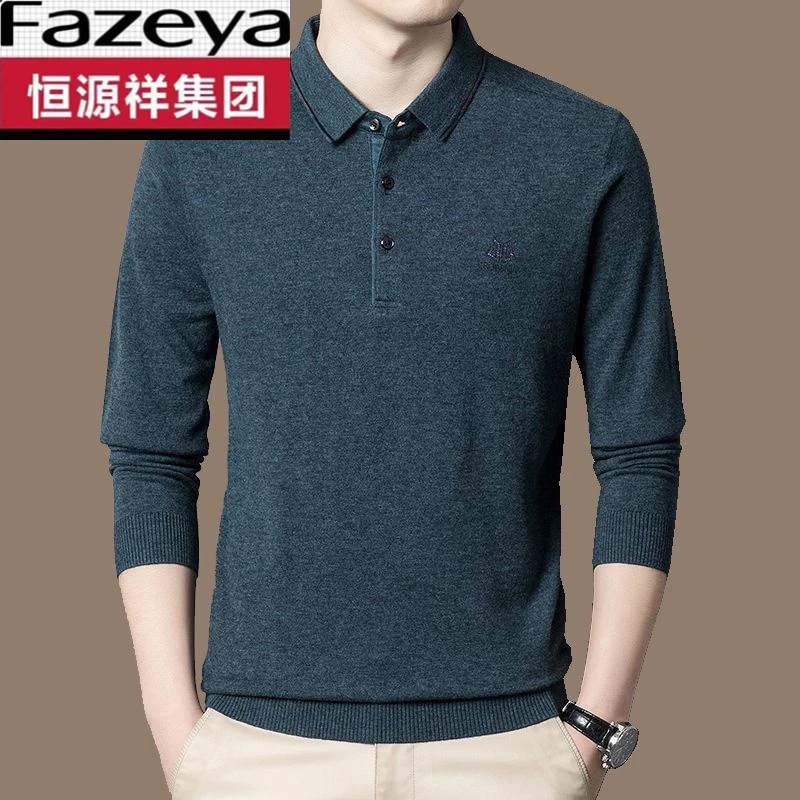 恒源祥集团彩羊羊毛衫男士羊绒衫 春秋新款长袖T恤衫中青年翻领打