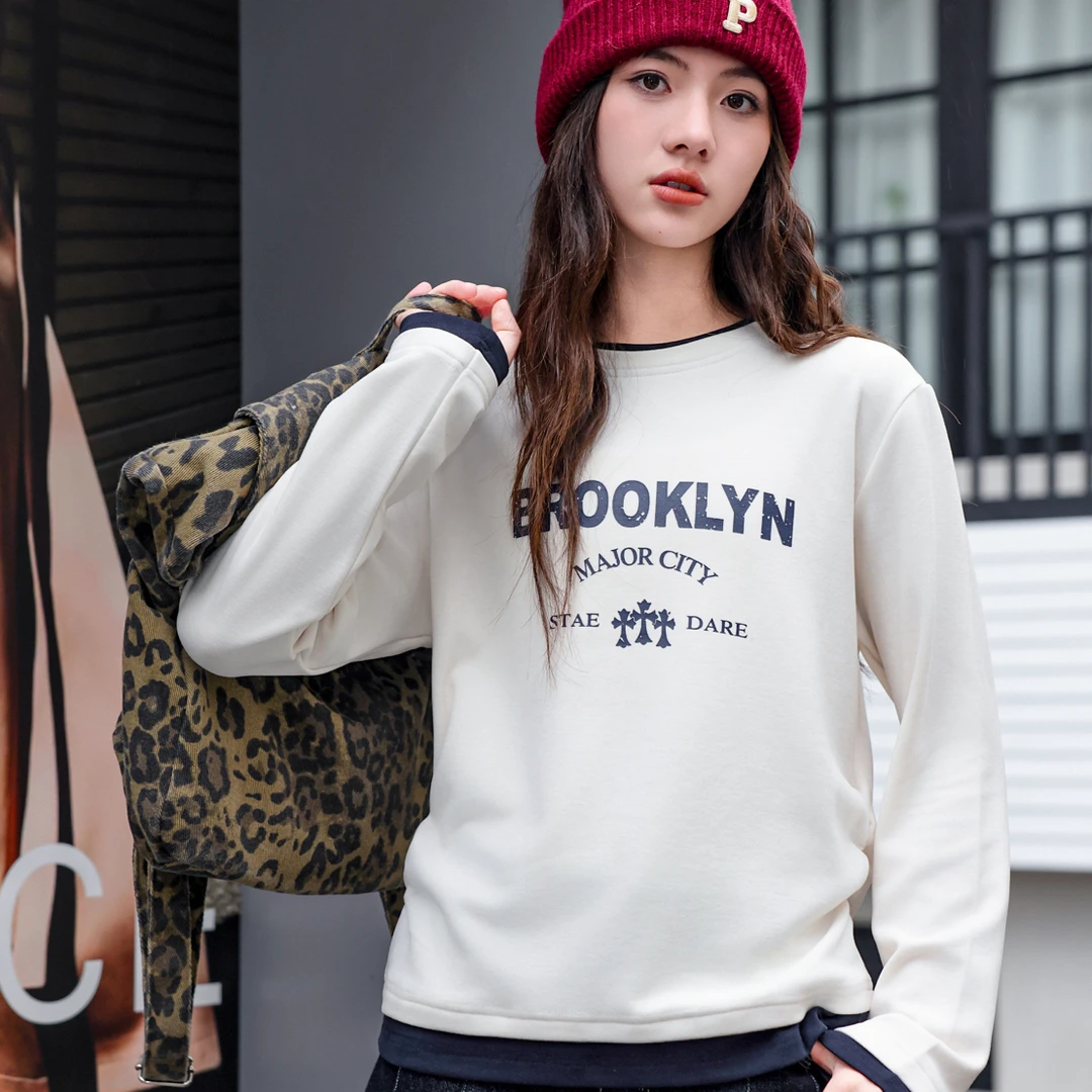 女童时尚百搭假两件T恤2025秋冬新款女大童洋气打底衫上衣