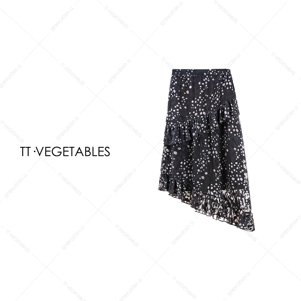 TT・VEGETABLES【序白】游泉 夏季新款高腰半裙碎花百褶半身裙511506