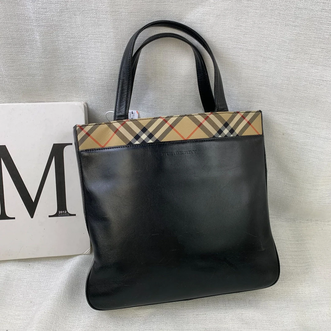 95新 BURBERRY/博柏利 格纹拼皮手提包/JJ01823920/3920