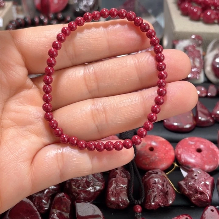 天然辰砂胭脂红压晶透光小米珠4