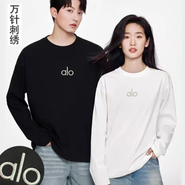 【长袖刺绣a'lo】z迪桑棉秋款网红爆款时尚百搭清新高档圆领长袖T恤