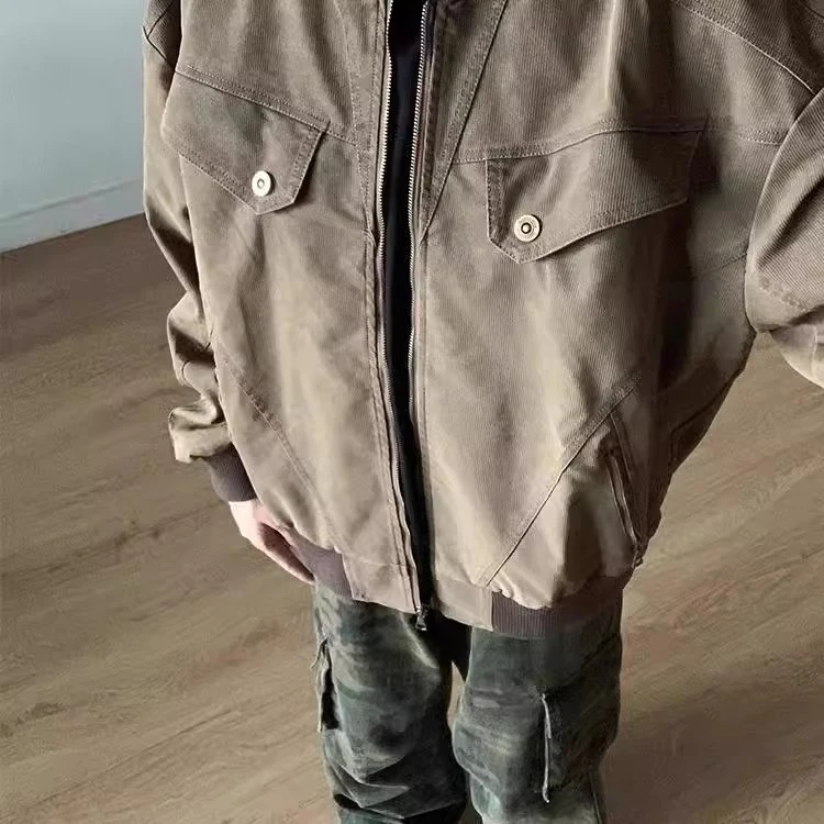 灯芯绒哈灵顿短款夹克cleanfit工装外套男秋冬美式复古棒球棉服