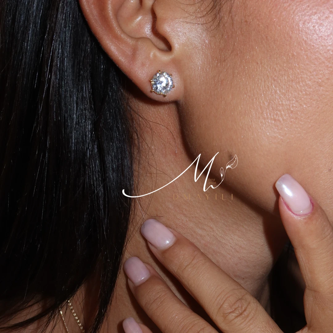 黄铜锆石耳饰 MAYILI铜镶嵌锆石耳钉