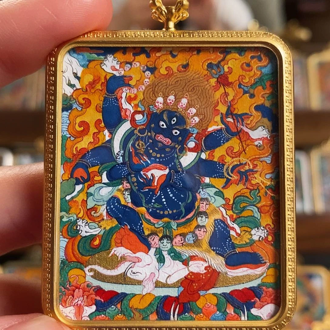 吊坠热贡纯手绘唐卡大黑天