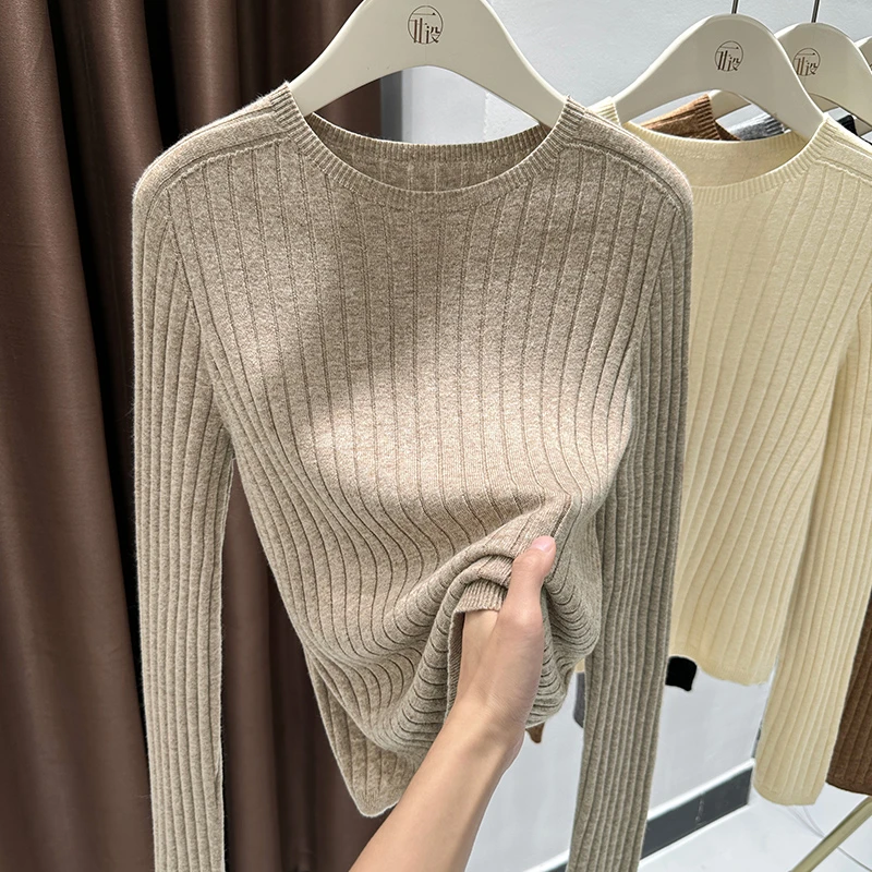 韩系ins风修身显瘦针织薄款内搭T恤秋季新款纯色针织长袖圆领上衣