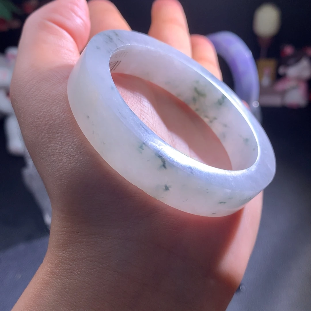 定制翡翠未镶嵌手镯冰飘花53-55贵妃