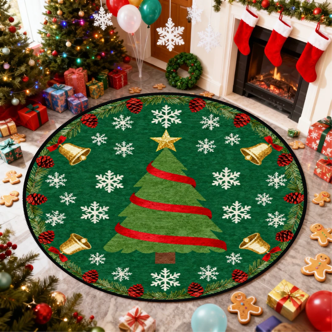圣诞树圆形地毯节日氛围客厅卧室装饰地垫圣诞节派对网红拍照道具