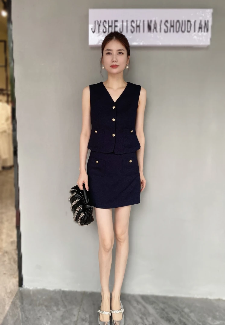 【JY】小香风无袖背心马夹+半身裙两件套女2025夏季新款显瘦套装