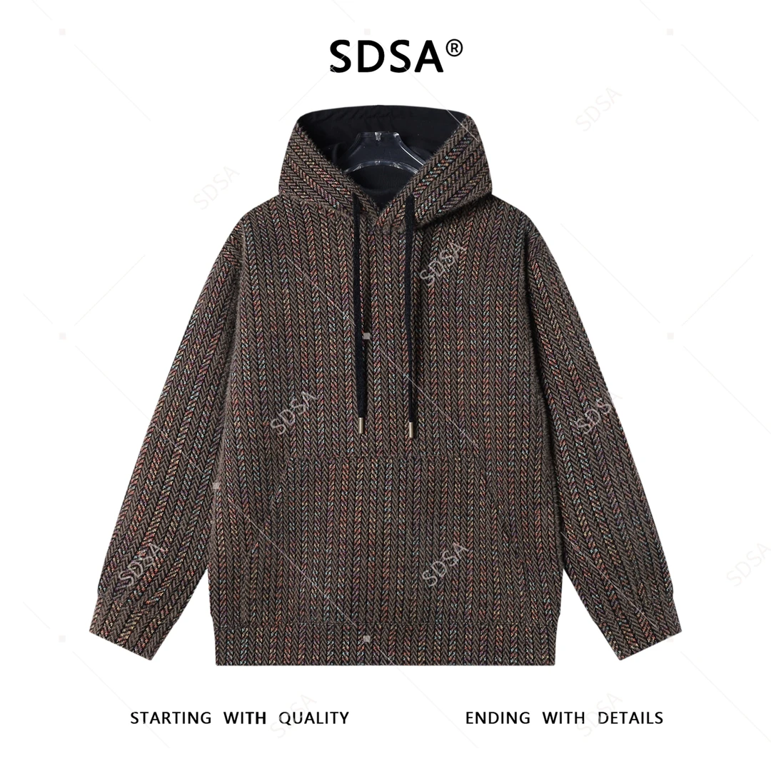SDSA男士秋冬新款痞帅男装潮牌彩色竖纹连帽卫衣高街绒毛百搭上衣