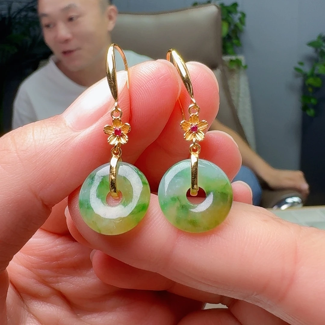 银S925镶嵌翡翠耳饰天然