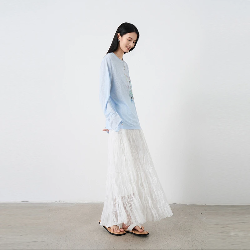 Moprobably李予诺「波光裙」法式度假风网纱波浪压褶半身裙L5262064