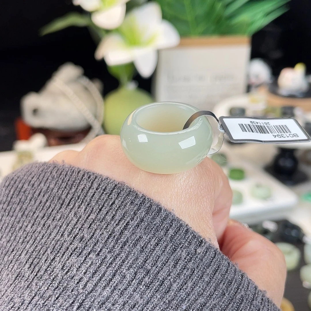 和田玉未镶嵌戒指E80冰玉奶蓝墩墩16.3