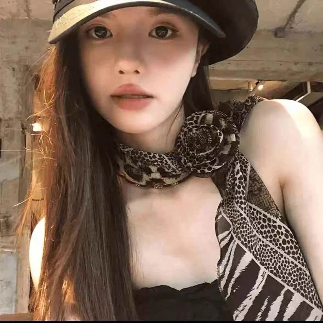 [YINGZI]春秋薄款长条豹纹波点丝巾花朵女百搭玫瑰波点飘带配饰