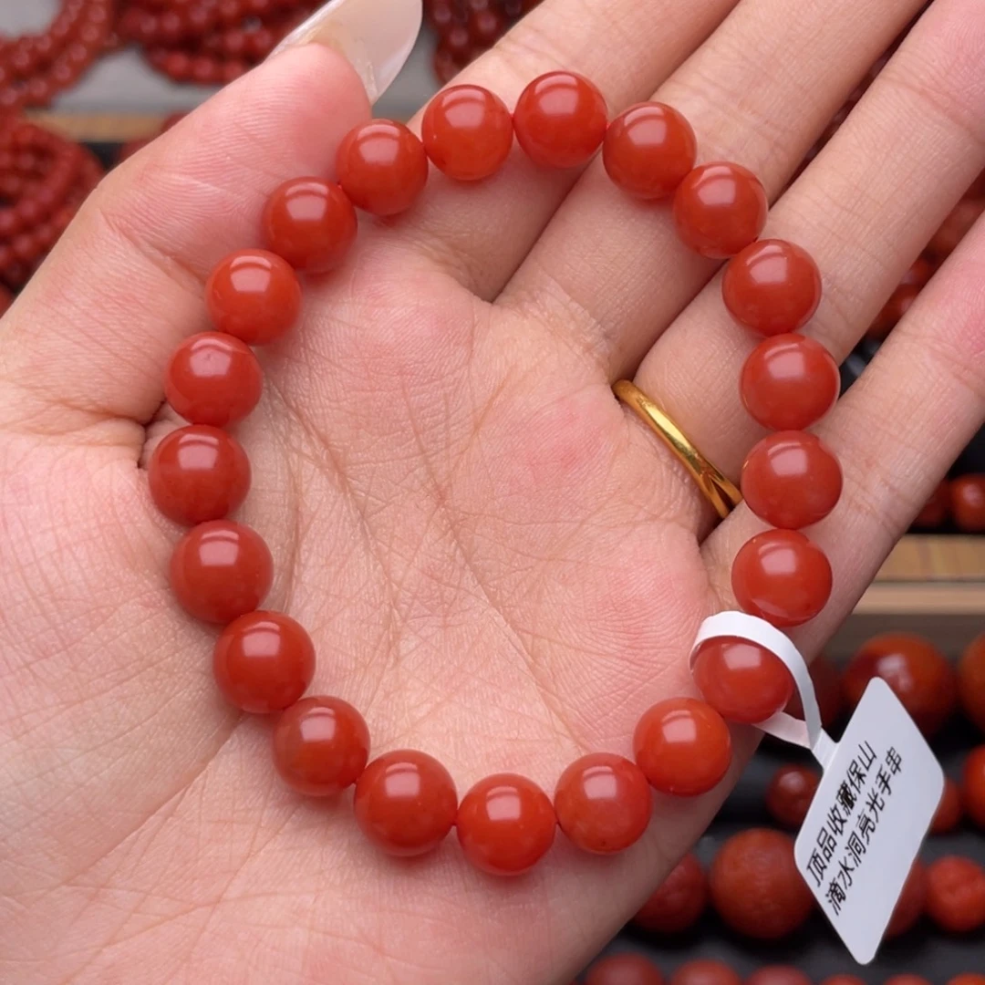 南红玛瑙未镶嵌手串Y9mm收藏滴水洞亮光手串